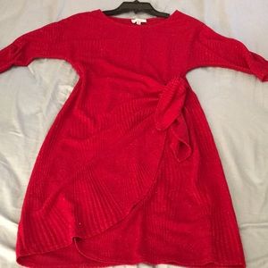 Petite Elbow- Sleeve Glitter Dress